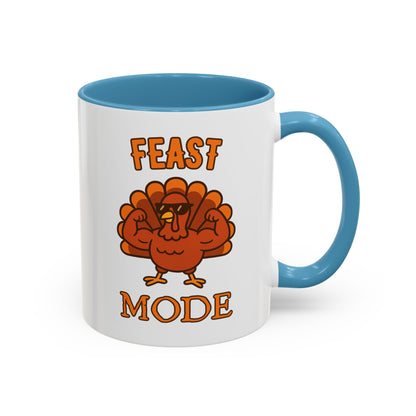 Thanksgiving Feast Mode Coffee Mug, Fun Turkey Mug, Holiday Coffee Cup, Unique Gift for Food Lovers, Fall Celebration Drinkware