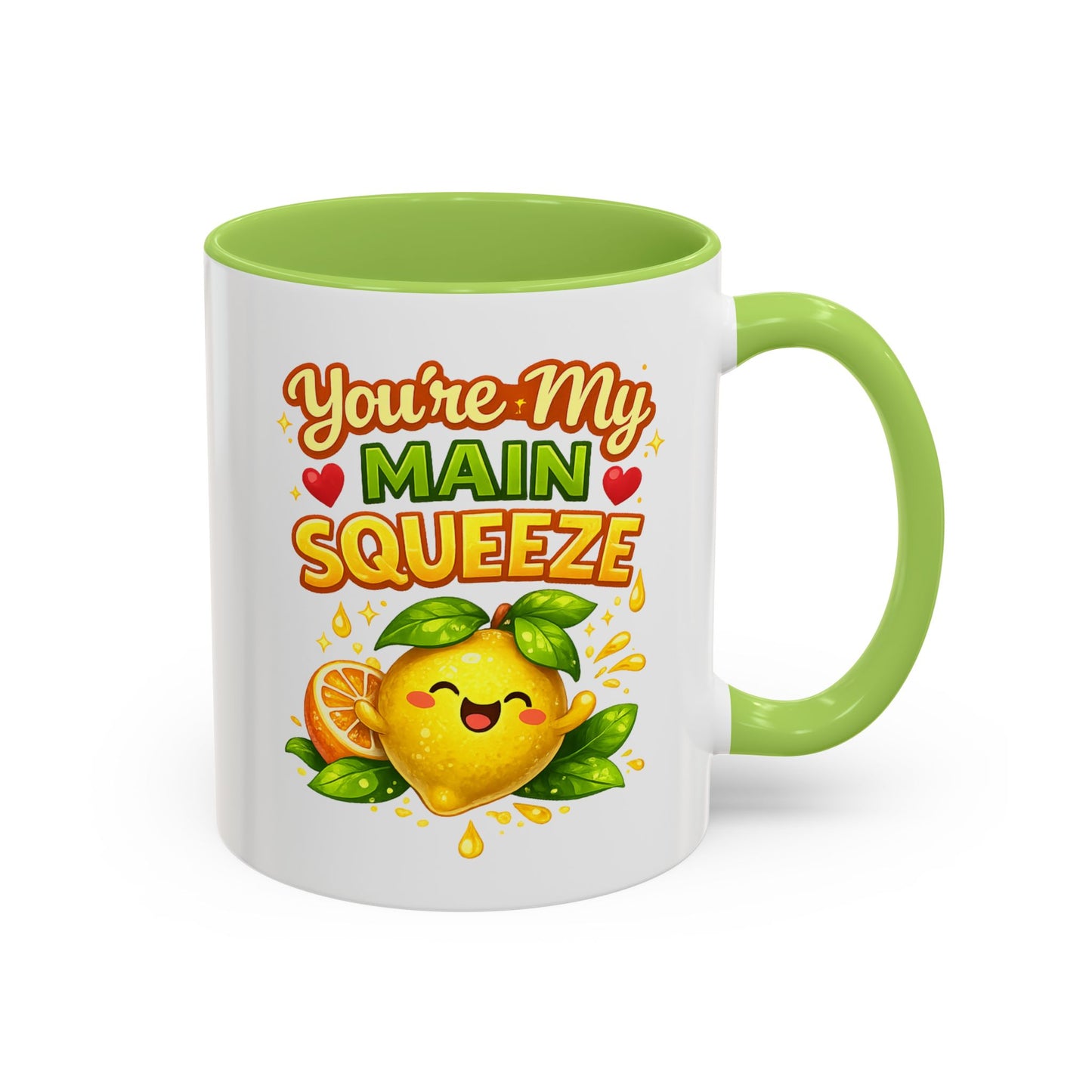 Accent Coffee Mug — "You're My Main Squeeze" Cute Lemon Couple Gift, Valentine's Day