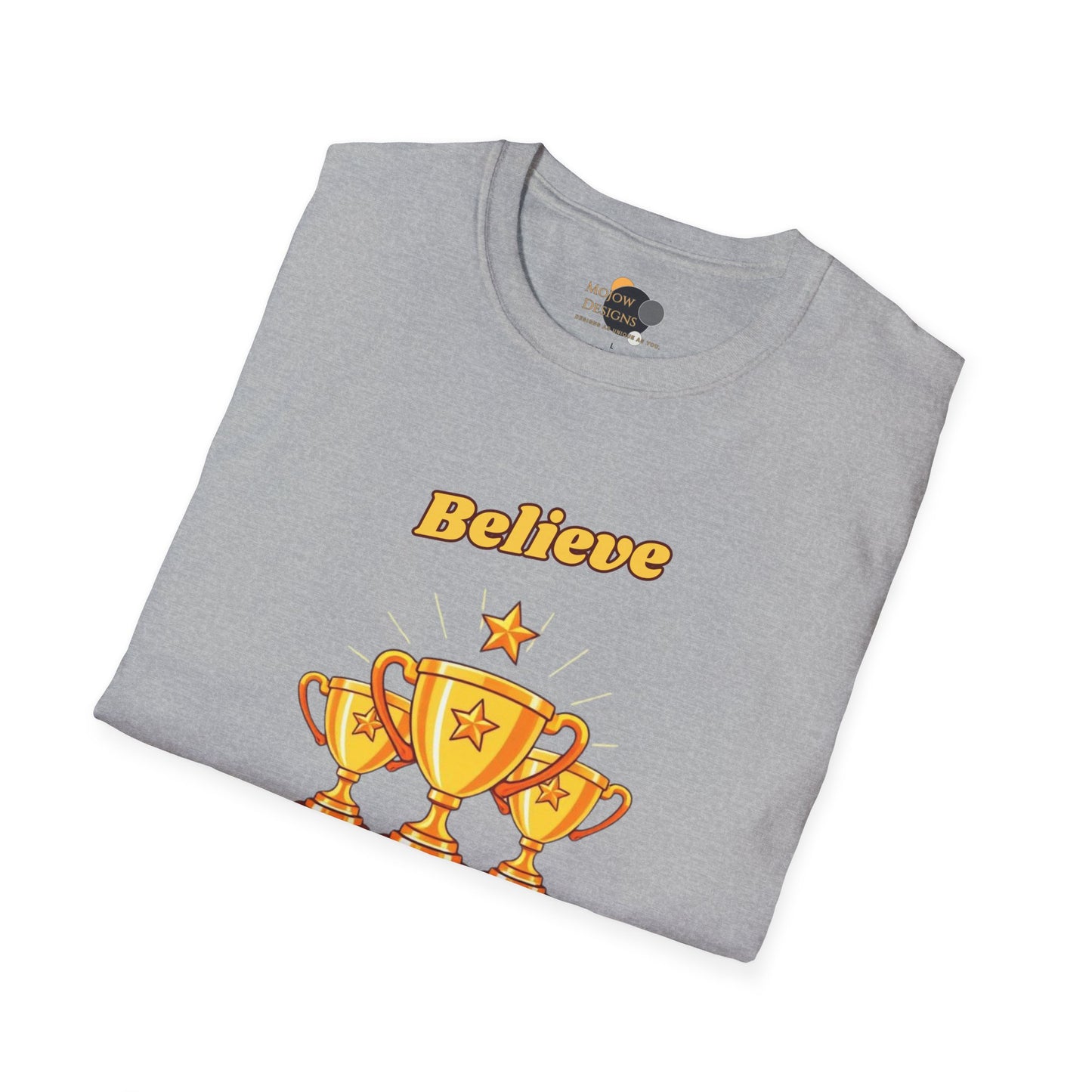 Believe & Achieve Motivational T-Shirt, Unisex Casual Tee, Perfect for Achievers, Gift for Graduations, Sports Events, or Daily Inspiration