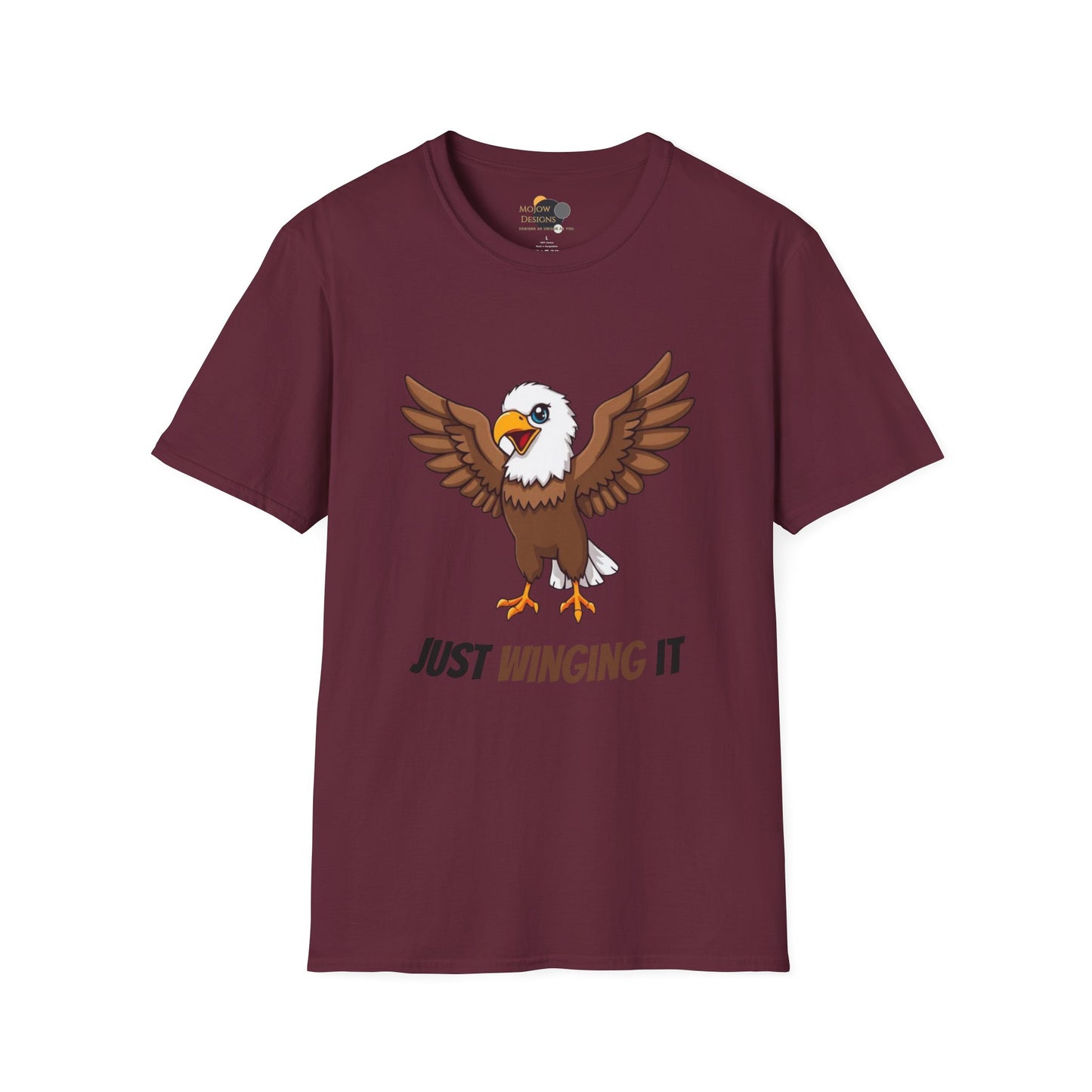 Unisex Softstyle T-Shirt, Just Winging It Tee, Casual Bird Graphic Shirt, Funny Gift for Bird Lovers, Inspirational Apparel