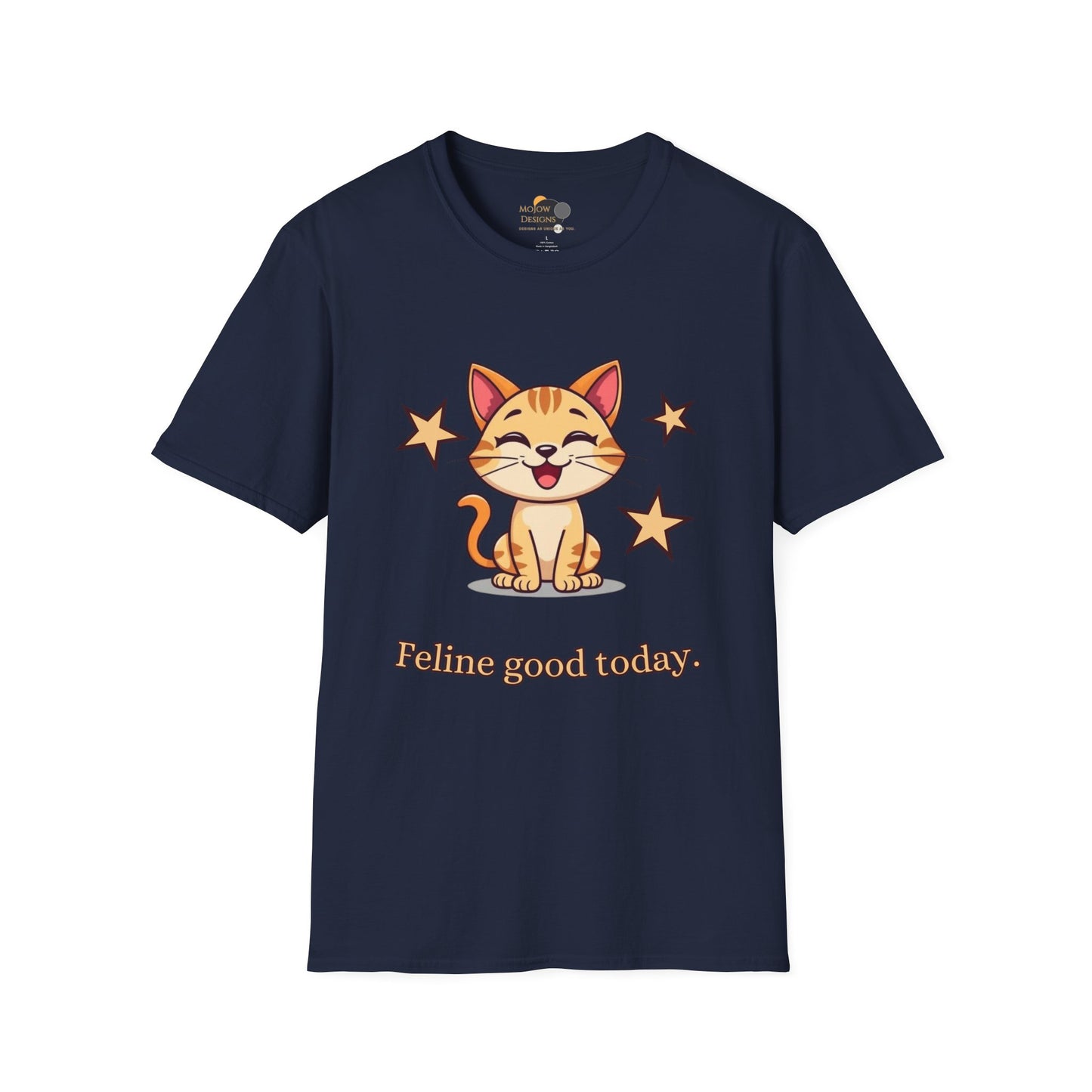 Happy Cat T-Shirt | Fun Unisex Tee | Cute Gift for Cat Lovers | Feline Good Today Shirt | Casual Wear & Birthday Gift Front Navy