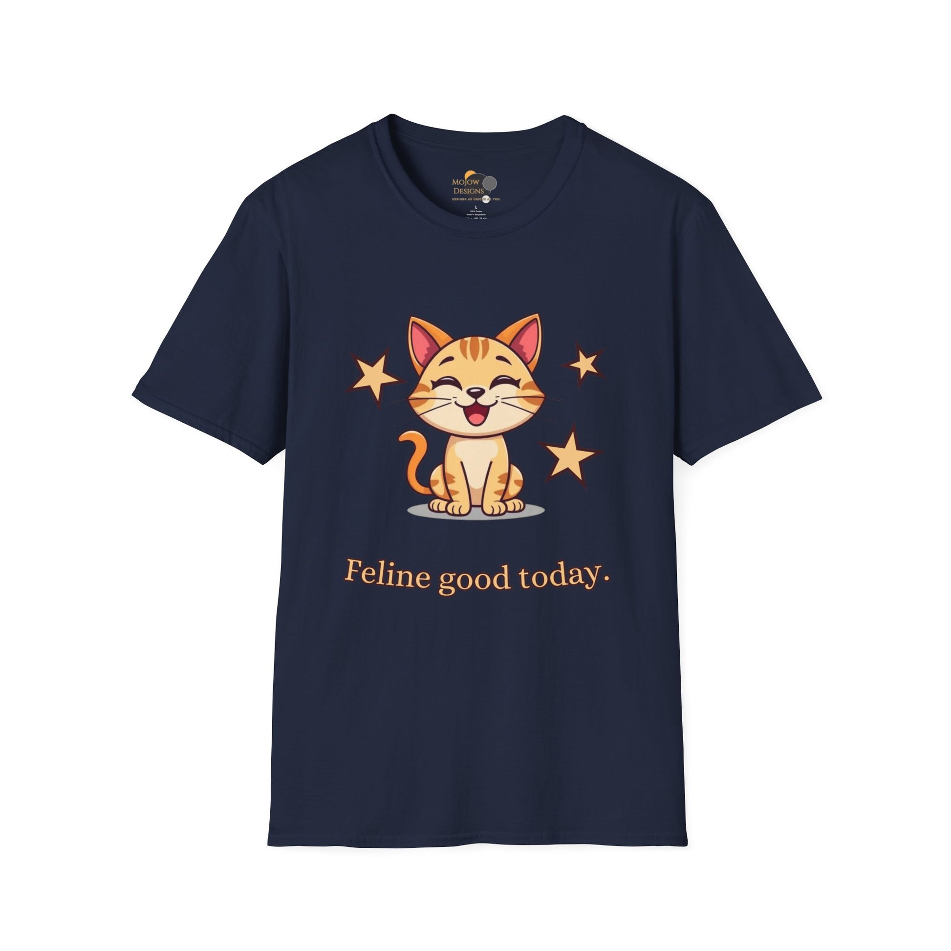 Happy Cat T-Shirt | Fun Unisex Tee | Cute Gift for Cat Lovers | Feline Good Today Shirt | Casual Wear & Birthday Gift Front Navy