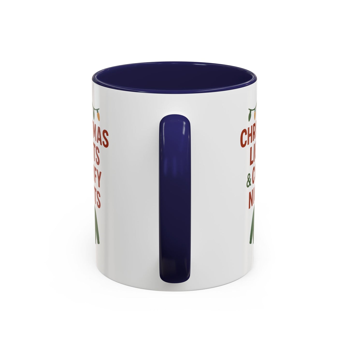Christmas Lights & Comfy Nights Accent Coffee Mug — Holiday Cozy Sweater Tea Cup