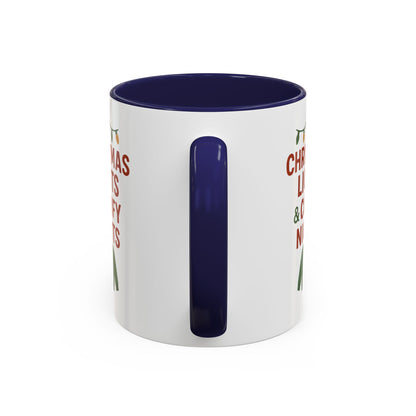Christmas Lights & Comfy Nights Accent Coffee Mug — Holiday Cozy Sweater Tea Cup