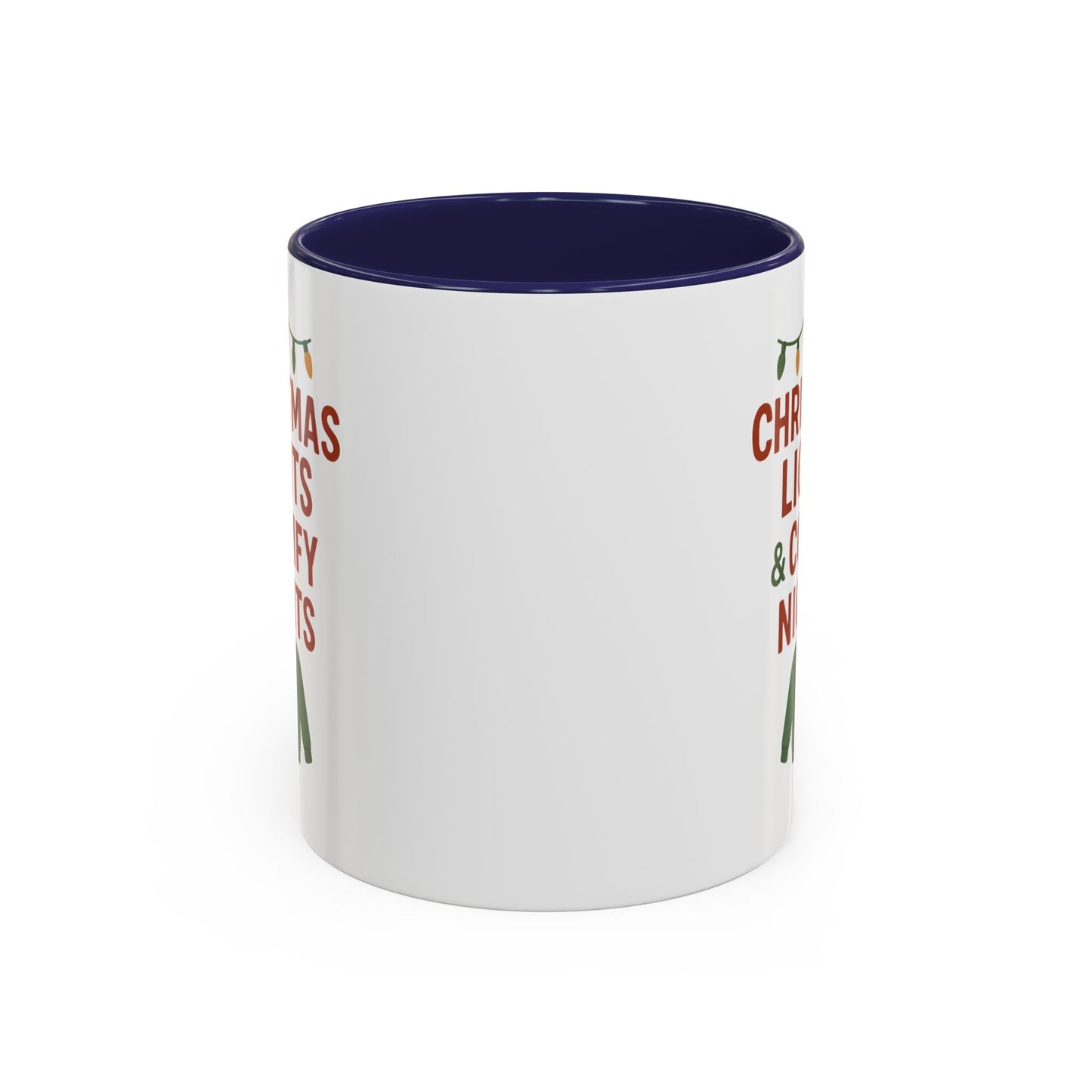 Christmas Lights & Comfy Nights Accent Coffee Mug — Holiday Cozy Sweater Tea Cup