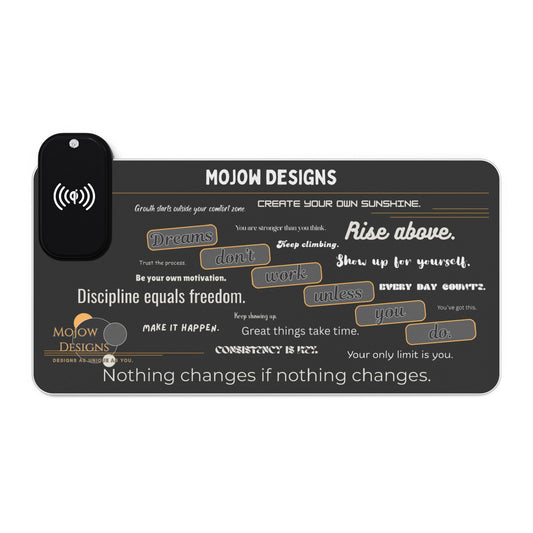 LED Wireless Charging Gaming Mouse Pad with Inspirational Quote, Gamer Gift, Desk Decor, Office Accessory, Gaming Setup