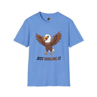 Unisex Softstyle T-Shirt, Just Winging It Tee, Casual Bird Graphic Shirt, Funny Gift for Bird Lovers, Inspirational Apparel