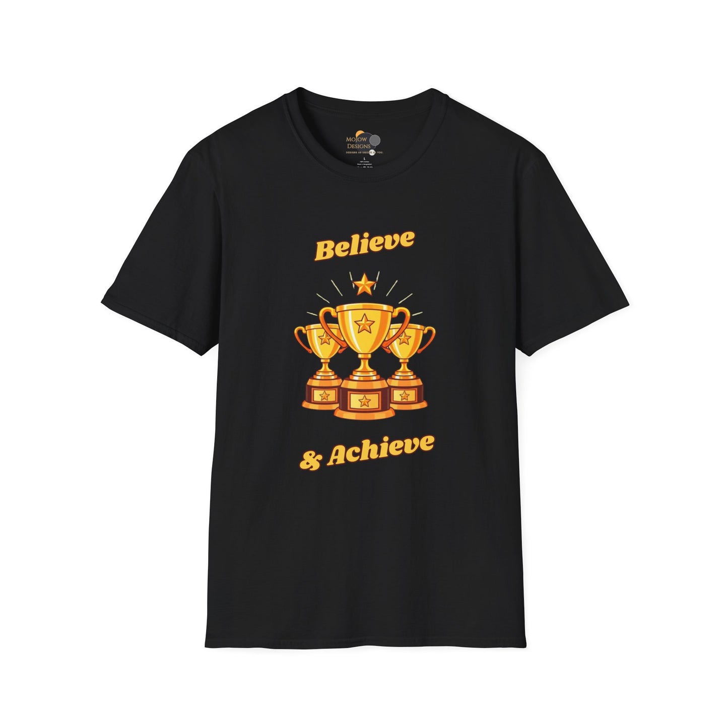 Believe & Achieve Motivational T-Shirt, Unisex Casual Tee, Perfect for Achievers, Gift for Graduations, Sports Events, or Daily Inspiration