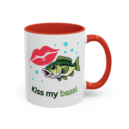 Funny Fishing Mug, Kiss My Bass Coffee Cup, Great for Anglers, Unique Gift for Dad, Humorous Fishing Lover Present, 11oz