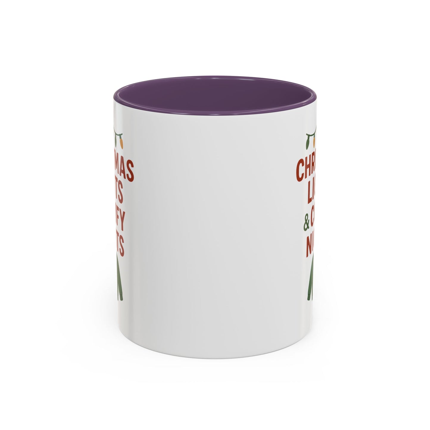 Christmas Lights & Comfy Nights Accent Coffee Mug — Holiday Cozy Sweater Tea Cup