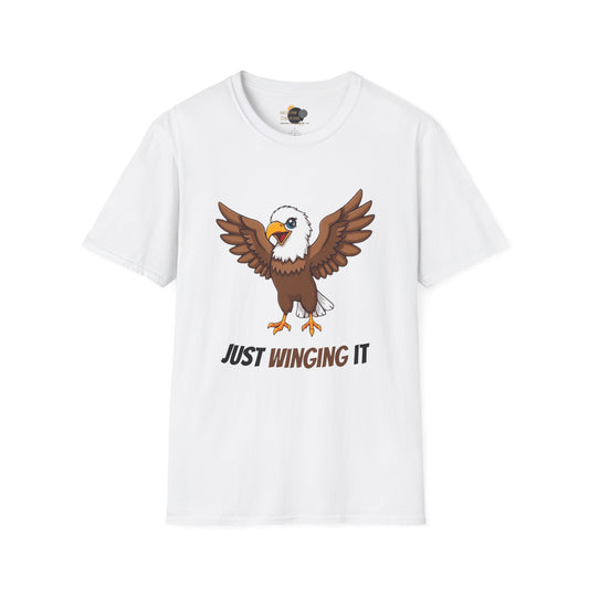 Unisex Softstyle T-Shirt, Just Winging It Tee, Casual Bird Graphic Shirt, Funny Gift for Bird Lovers, Inspirational Apparel
