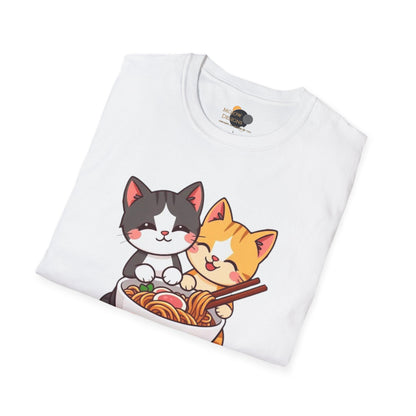 Cute Cat Noodle Lovers Unisex Softstyle T-Shirt, Pet Lover Gift, Casual Top, Fun Gift for Foodies, Anime Inspired Tee