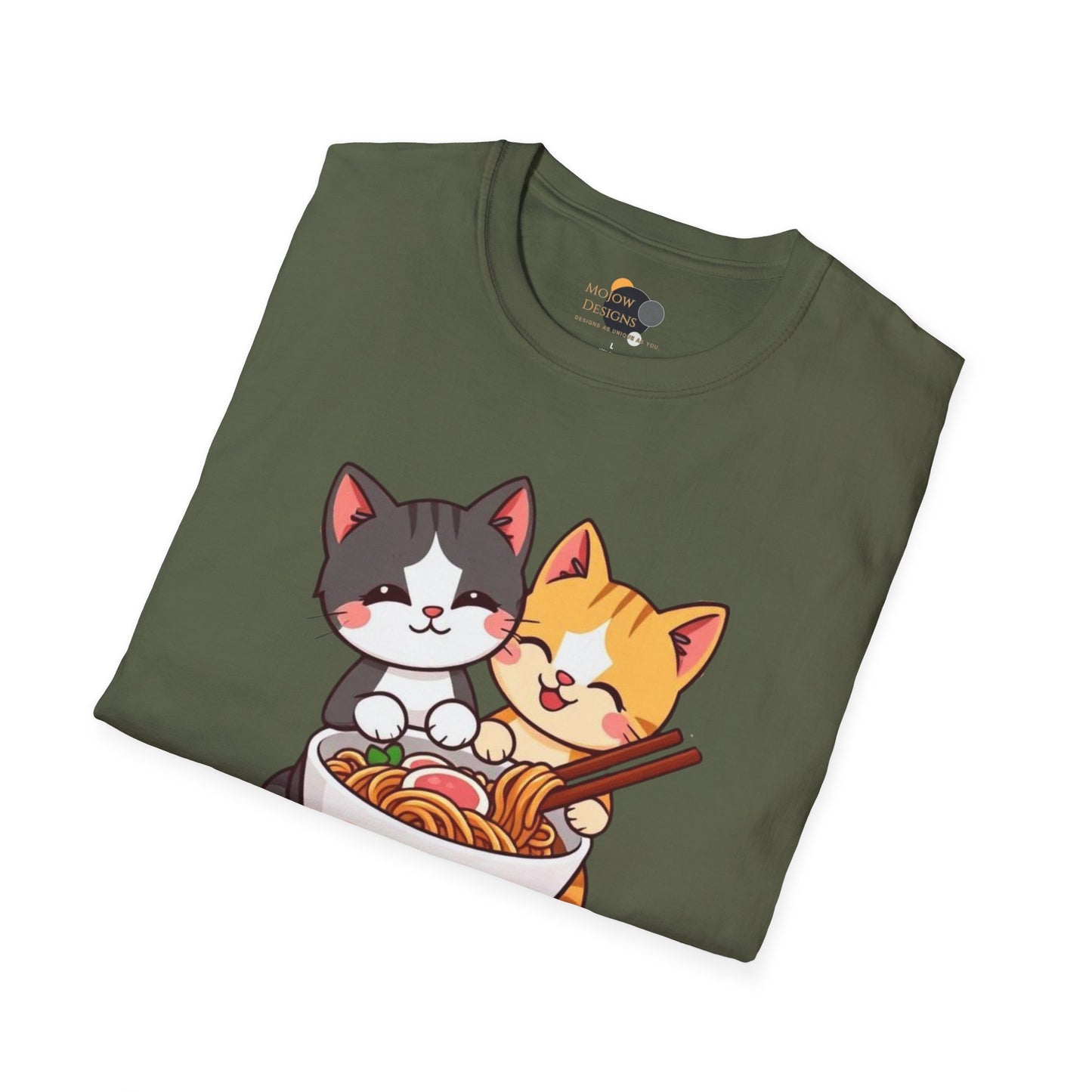 Cute Cat Noodle Lovers Unisex Softstyle T-Shirt, Pet Lover Gift, Casual Top, Fun Gift for Foodies, Anime Inspired Tee