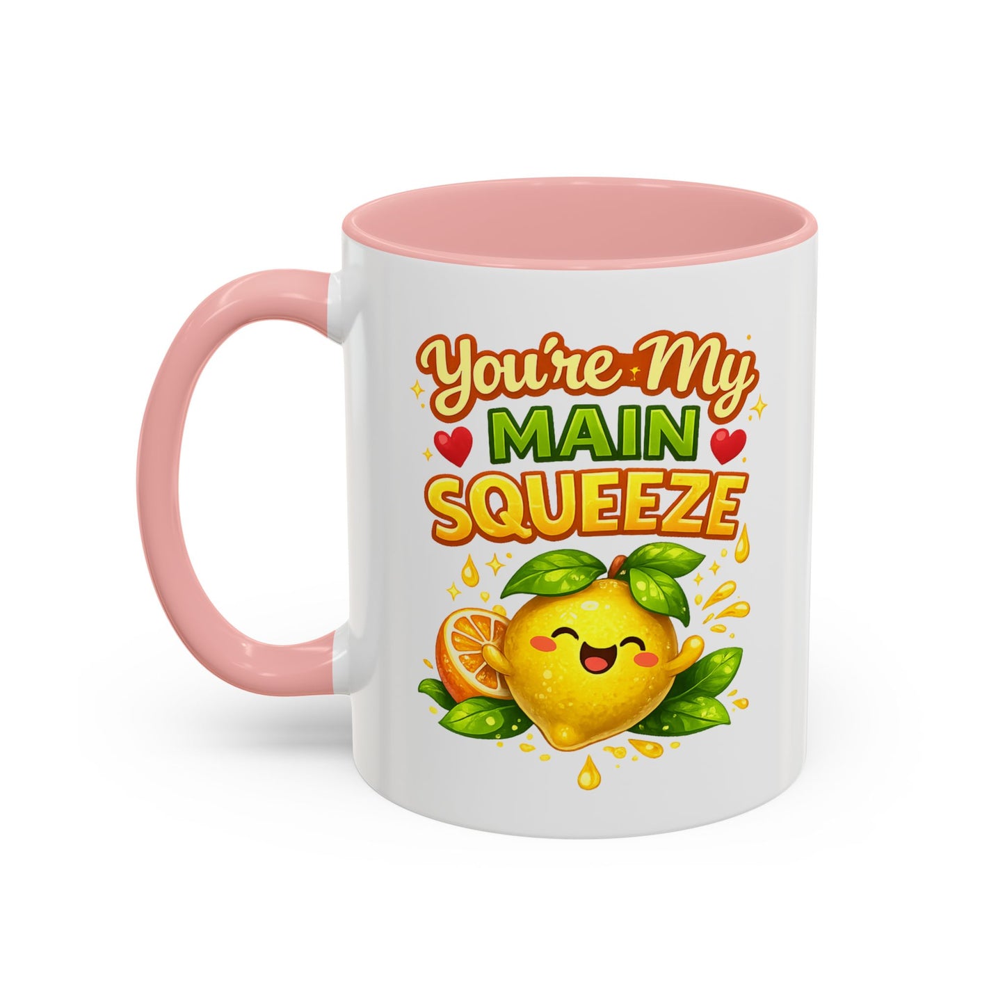 Accent Coffee Mug — "You're My Main Squeeze" Cute Lemon Couple Gift, Valentine's Day