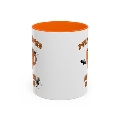 Halloween Pumpkin Spice Coffee Mug, Spooky Gift for Fall, Black Handle, Autumn Decor, Seasonal Coffee Cup