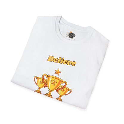 Believe & Achieve Motivational T-Shirt, Unisex Casual Tee, Perfect for Achievers, Gift for Graduations, Sports Events, or Daily Inspiration