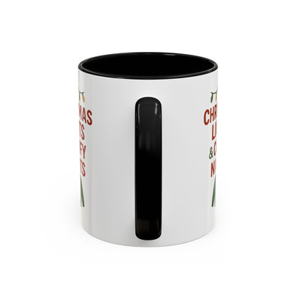 Christmas Lights & Comfy Nights Accent Coffee Mug — Holiday Cozy Sweater Tea Cup
