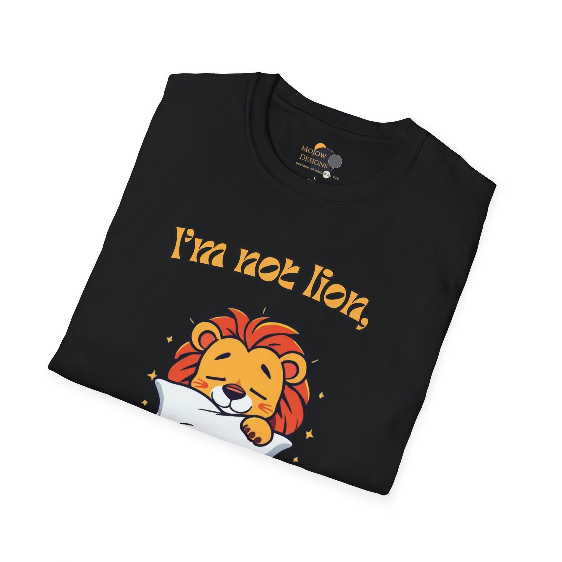 Cute Lion Nap T-Shirt, Funny Animal Tee, Nap Lover Shirt, Relaxation Attire Folded Black