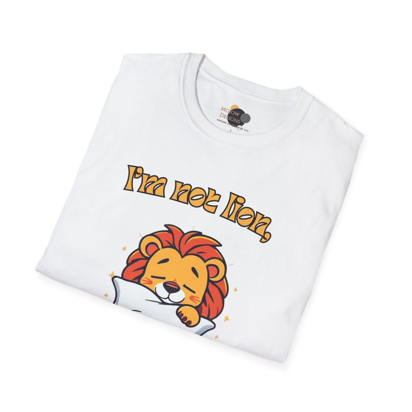 Cute Lion Nap T-Shirt, Funny Animal Tee, Nap Lover Shirt, Relaxation Attire Folded White
