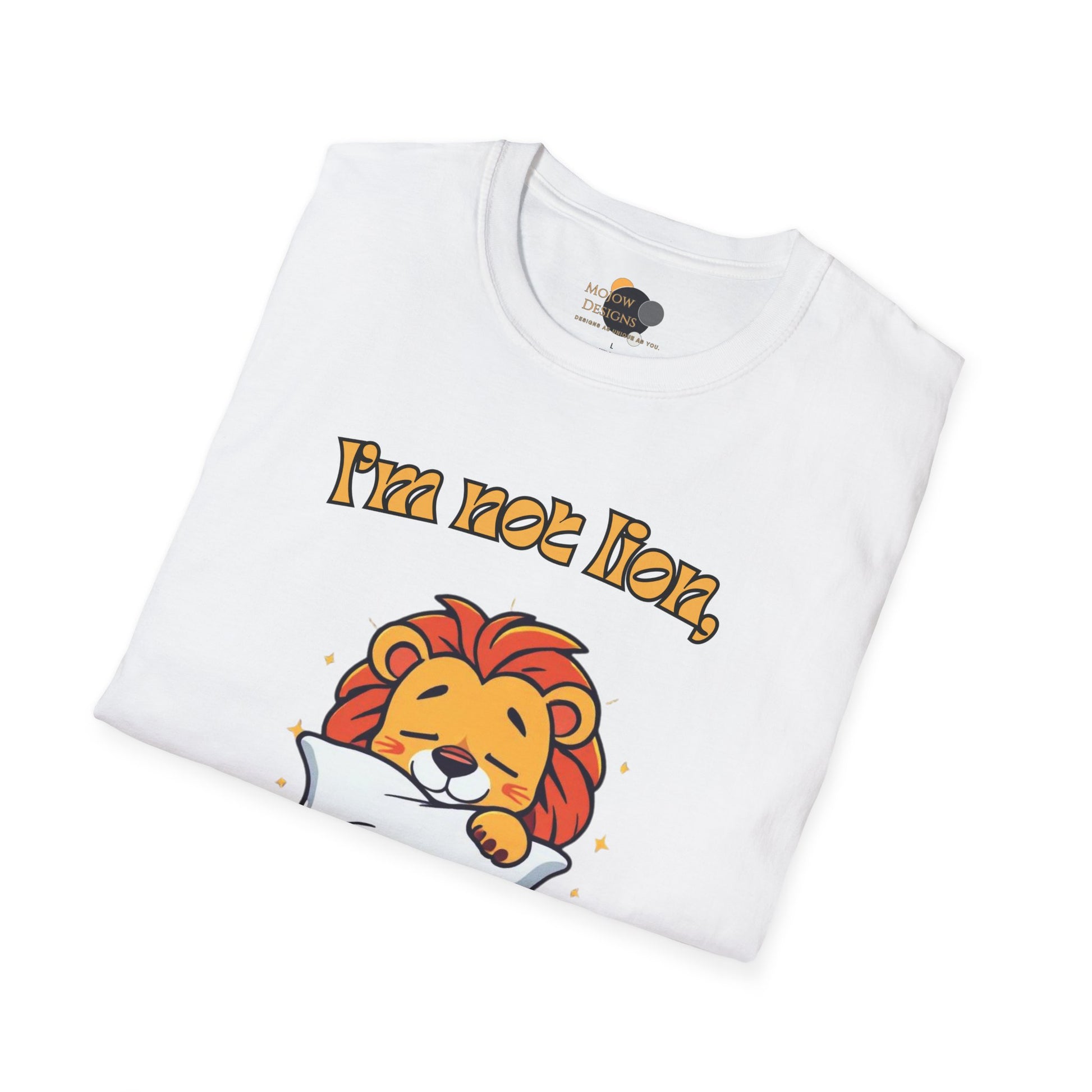 Cute Lion Nap T-Shirt, Funny Animal Tee, Nap Lover Shirt, Relaxation Attire Folded White