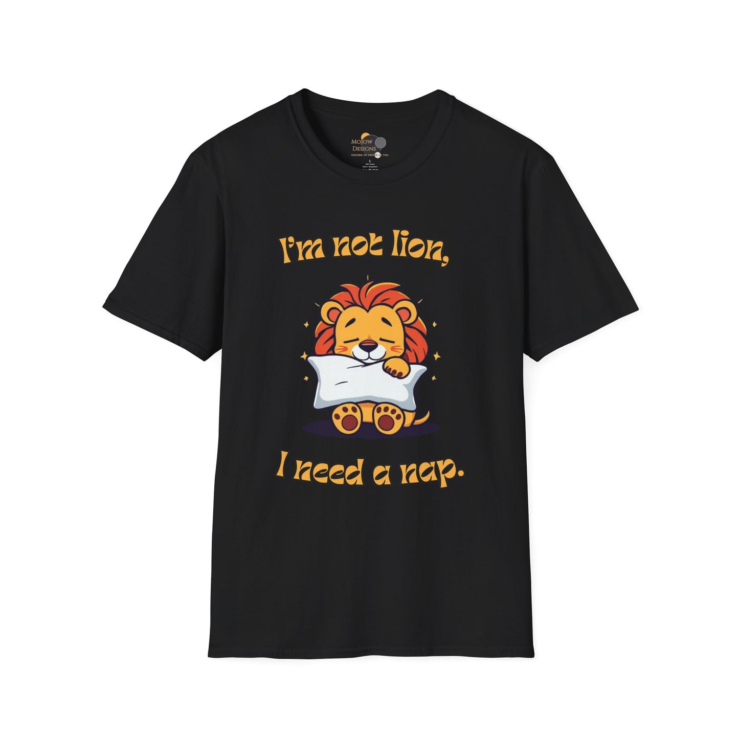Cute Lion Nap T-Shirt, Funny Animal Tee, Nap Lover Shirt, Relaxation Attire Front Black