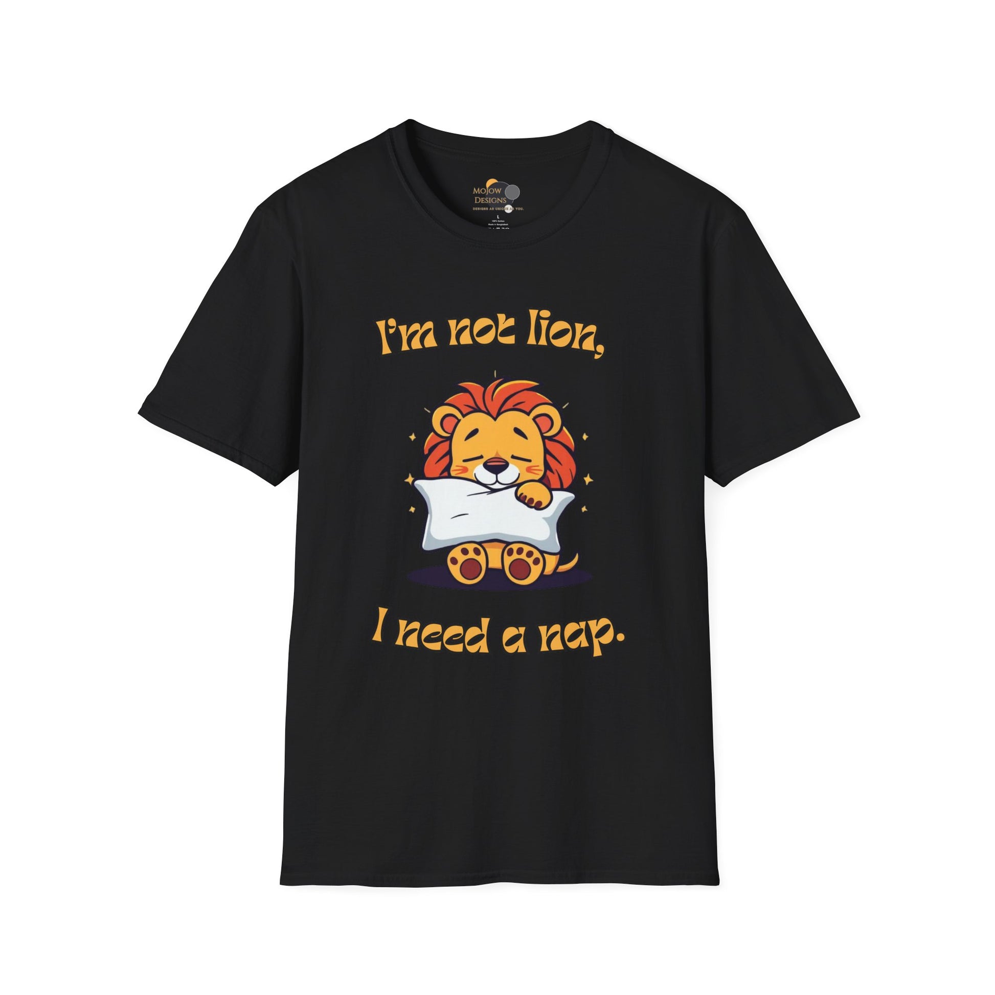 Cute Lion Nap T-Shirt, Funny Animal Tee, Nap Lover Shirt, Relaxation Attire Front Black
