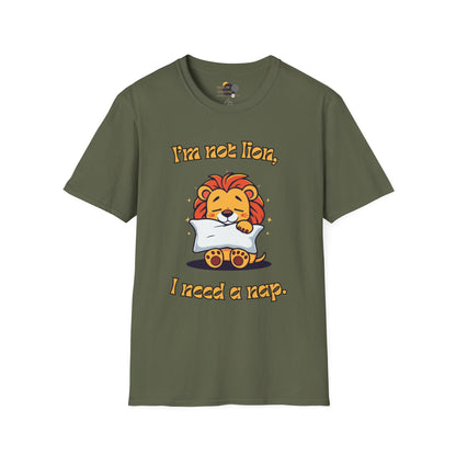 Cute Lion Nap T-Shirt, Funny Animal Tee, Nap Lover Shirt, Relaxation Attire Front Military Green