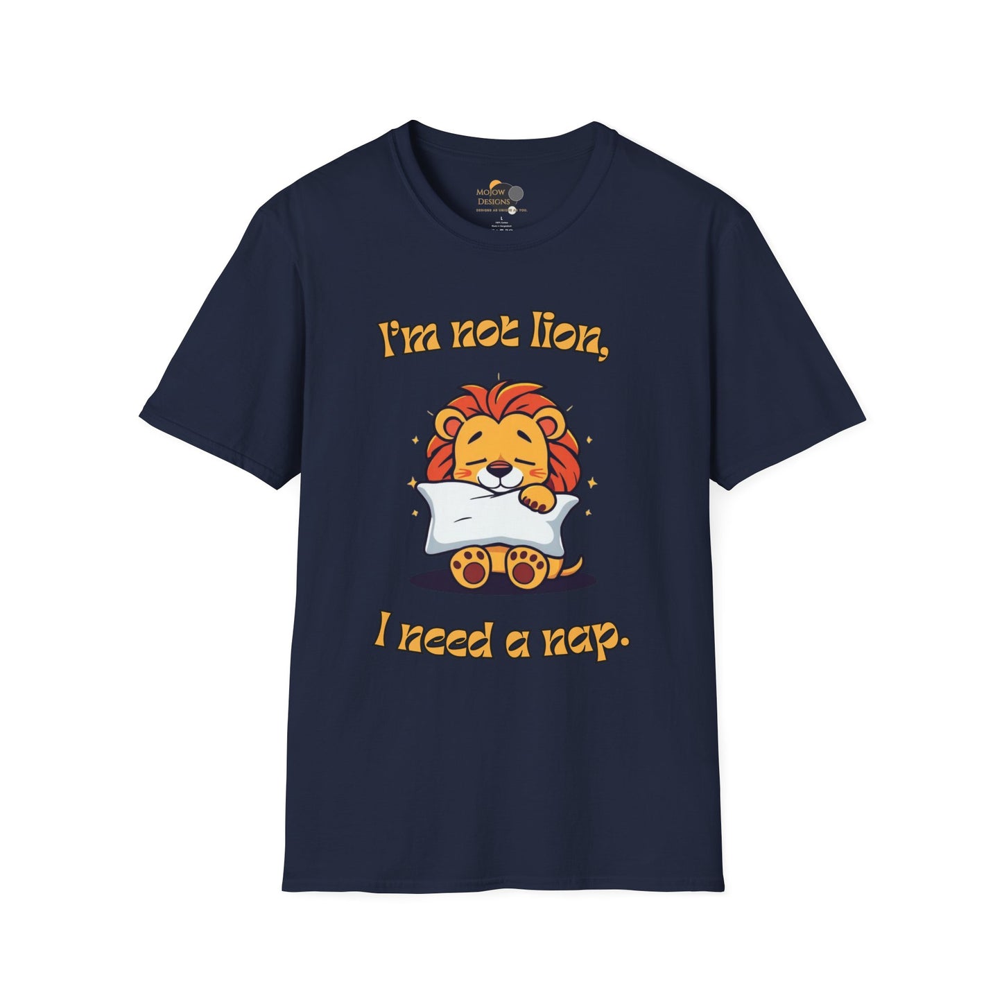 Cute Lion Nap T-Shirt, Funny Animal Tee, Nap Lover Shirt, Relaxation Attire Front Navy