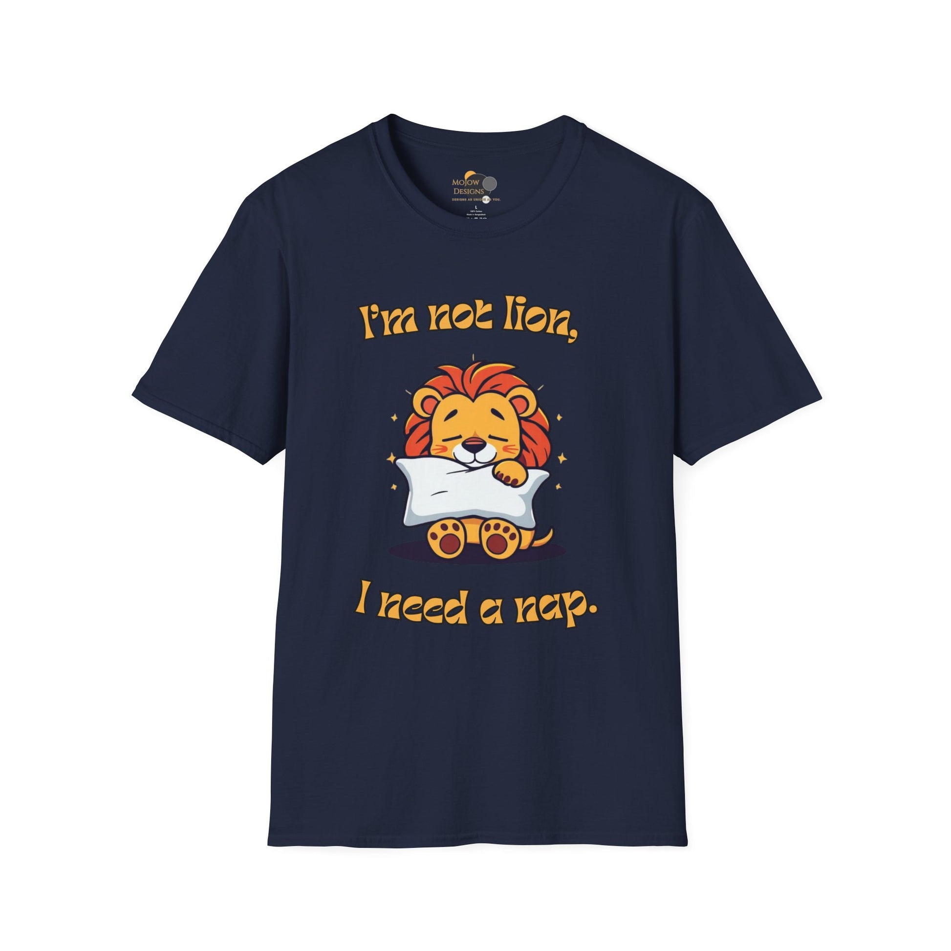 Cute Lion Nap T-Shirt, Funny Animal Tee, Nap Lover Shirt, Relaxation Attire Front Navy
