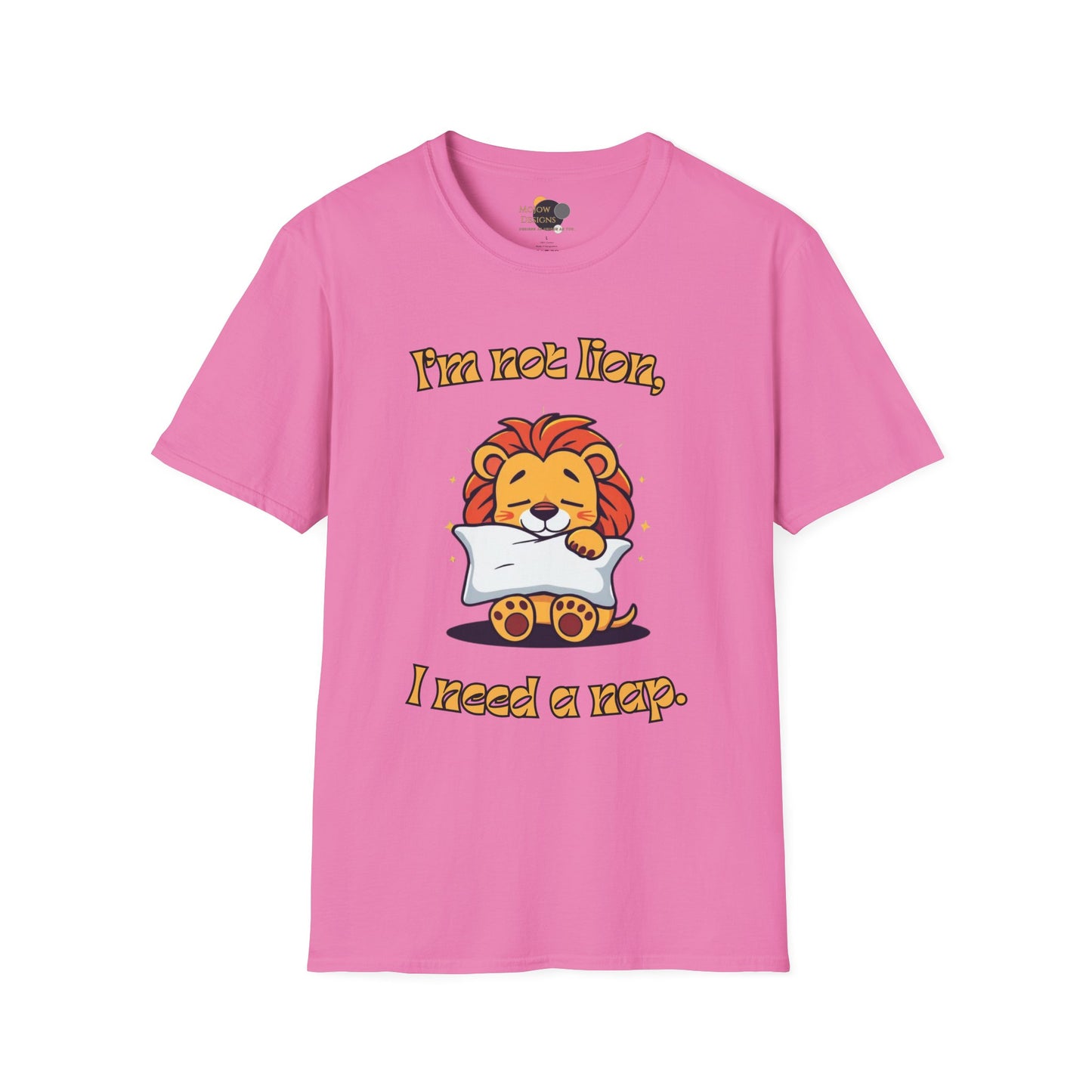 Cute Lion Nap T-Shirt, Funny Animal Tee, Nap Lover Shirt, Relaxation Attire Front Pink