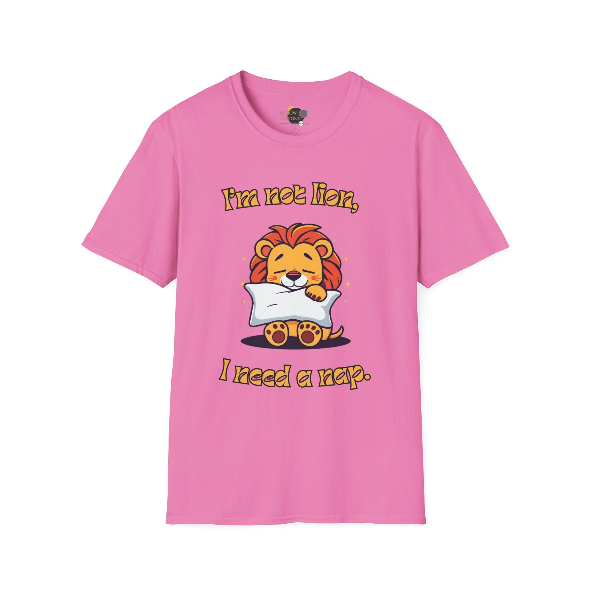 Cute Lion Nap T-Shirt, Funny Animal Tee, Nap Lover Shirt, Relaxation Attire Front Pink