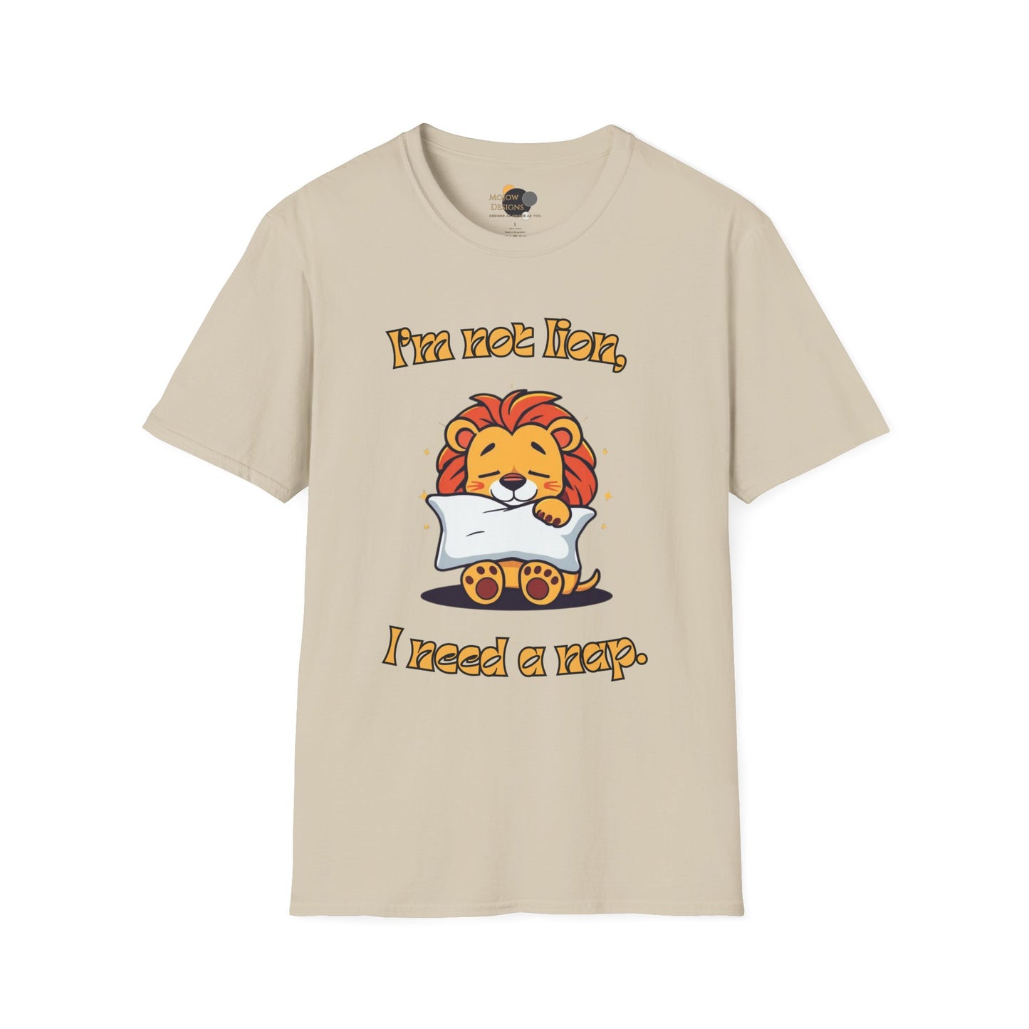 Cute Lion Nap T-Shirt, Funny Animal Tee, Nap Lover Shirt, Relaxation Attire Front Sand