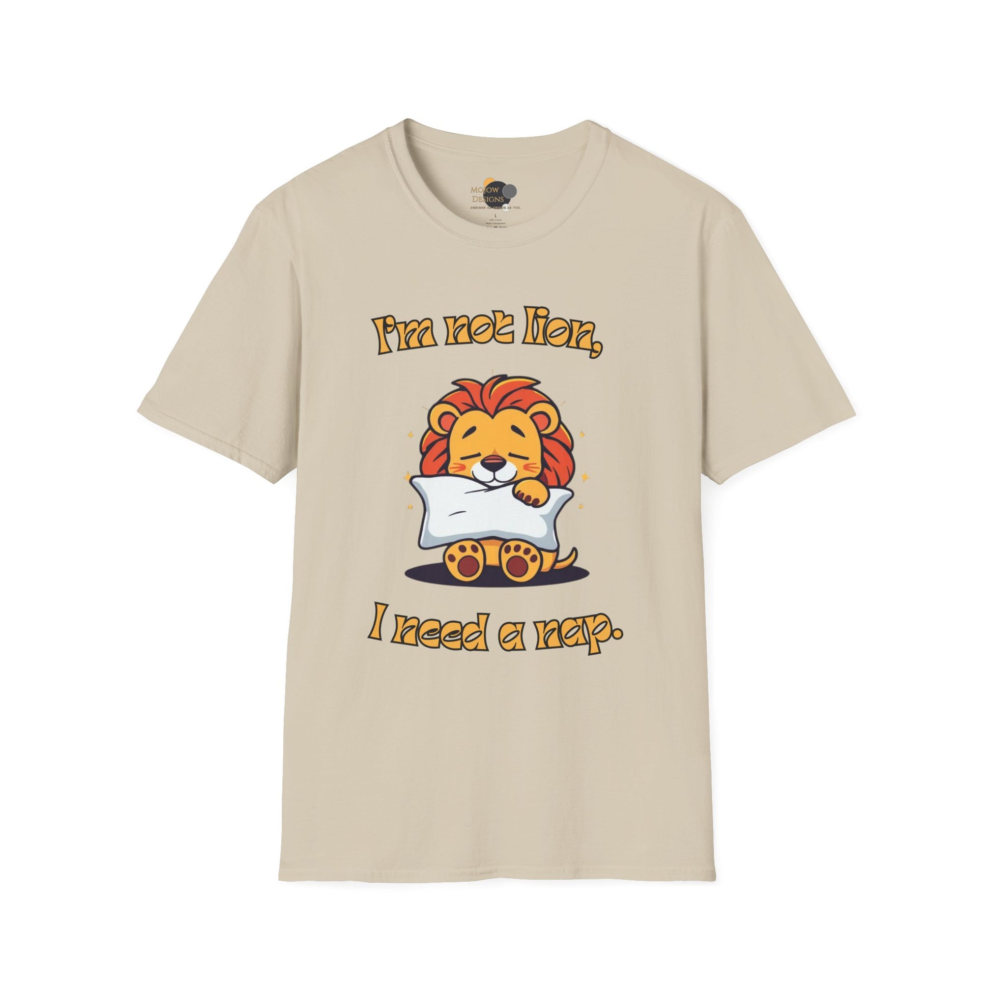 Cute Lion Nap T-Shirt, Funny Animal Tee, Nap Lover Shirt, Relaxation Attire Front Sand