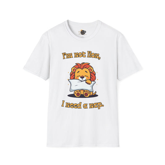 Cute Lion Nap T-Shirt, Funny Animal Tee, Nap Lover Shirt, Relaxation Attire Front White