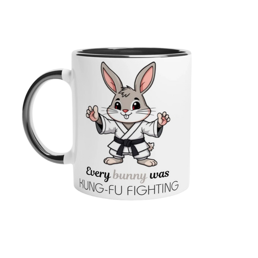 Every bunny was kung-fu fighting White 11oz Ceramic Mug with Color Inside