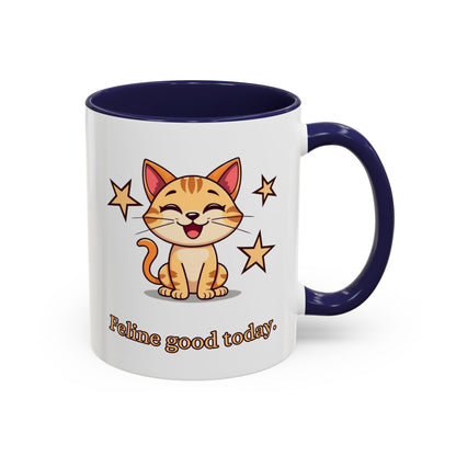 Feline Good Today Mug - Cute Cat Coffee Mug, Cat Lover Gift, Coffee Lover Mug, Fun Cat Mug, Feline Inspired Drinkware Back Navy