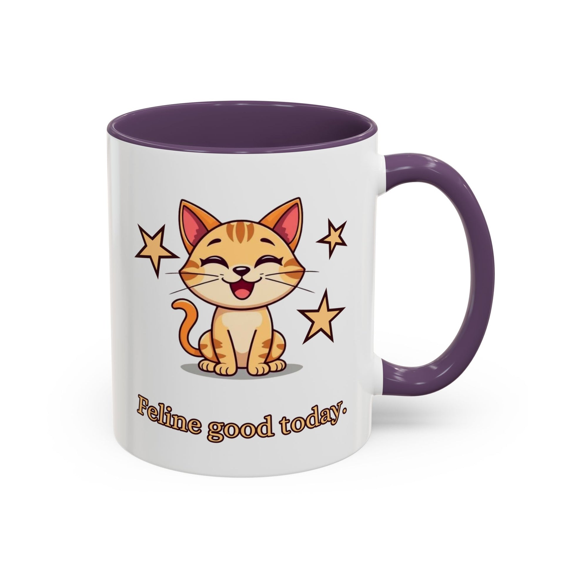 Feline Good Today Mug - Cute Cat Coffee Mug, Cat Lover Gift, Coffee Lover Mug, Fun Cat Mug, Feline Inspired Drinkware Back Purple