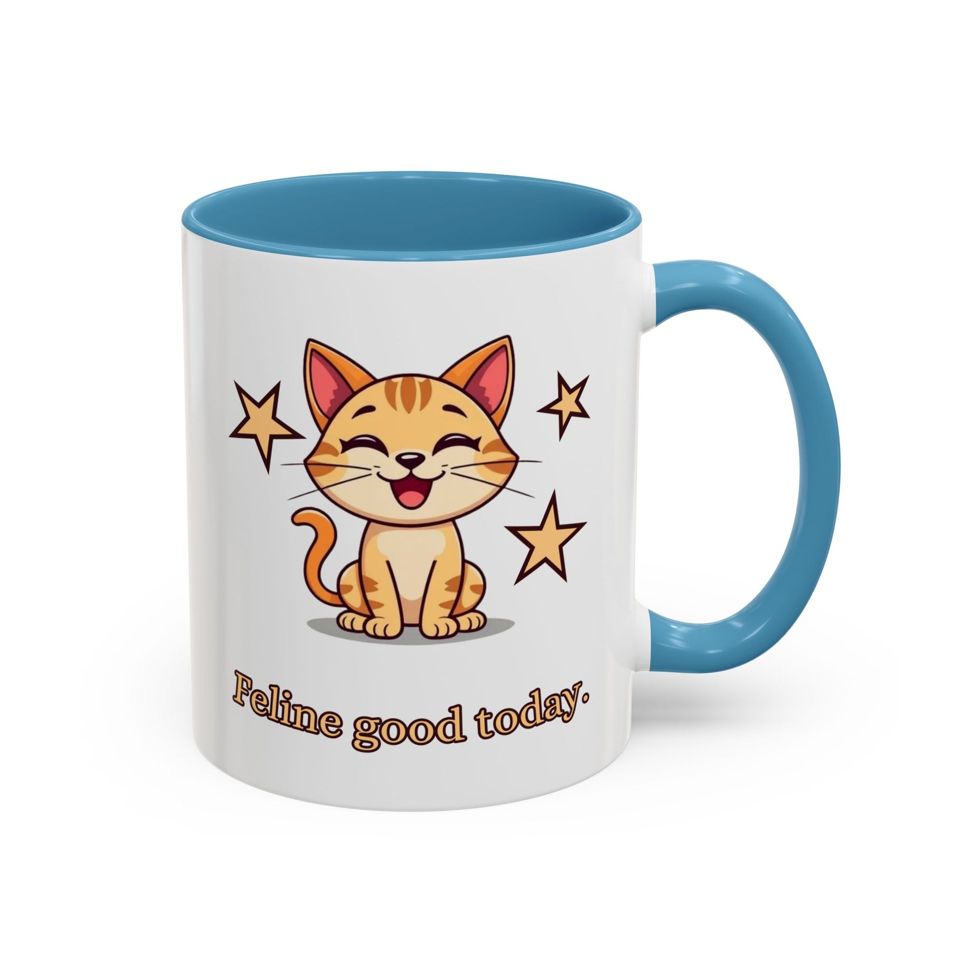 Feline Good Today Mug - Cute Cat Coffee Mug, Cat Lover Gift, Coffee Lover Mug, Fun Cat Mug, Feline Inspired Drinkware  Back Sky Blue