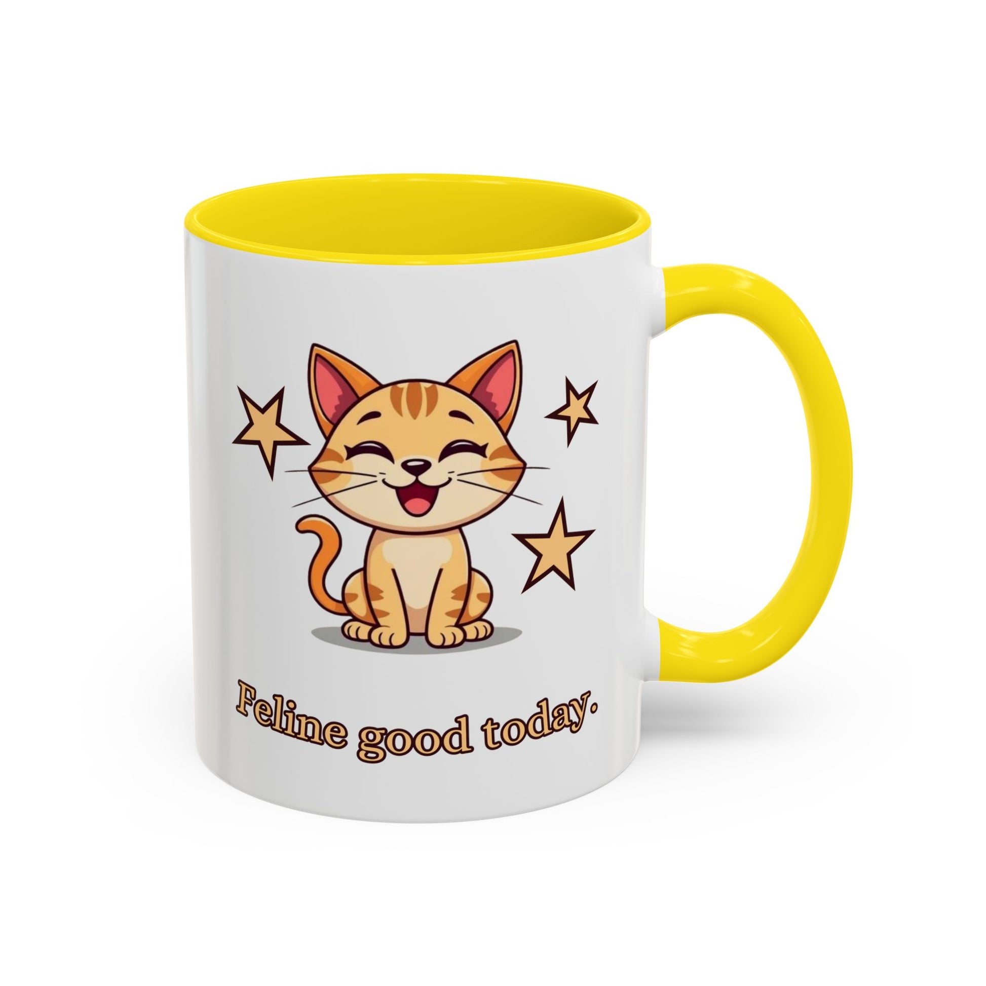 Feline Good Today Mug - Cute Cat Coffee Mug, Cat Lover Gift, Coffee Lover Mug, Fun Cat Mug, Feline Inspired Drinkware Back Yellow