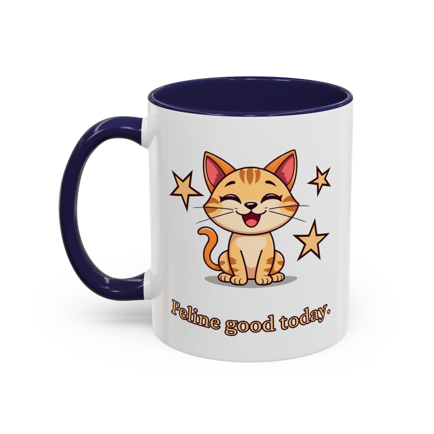 Feline Good Today Mug - Cute Cat Coffee Mug, Cat Lover Gift, Coffee Lover Mug, Fun Cat Mug, Feline Inspired Drinkware Front Navy