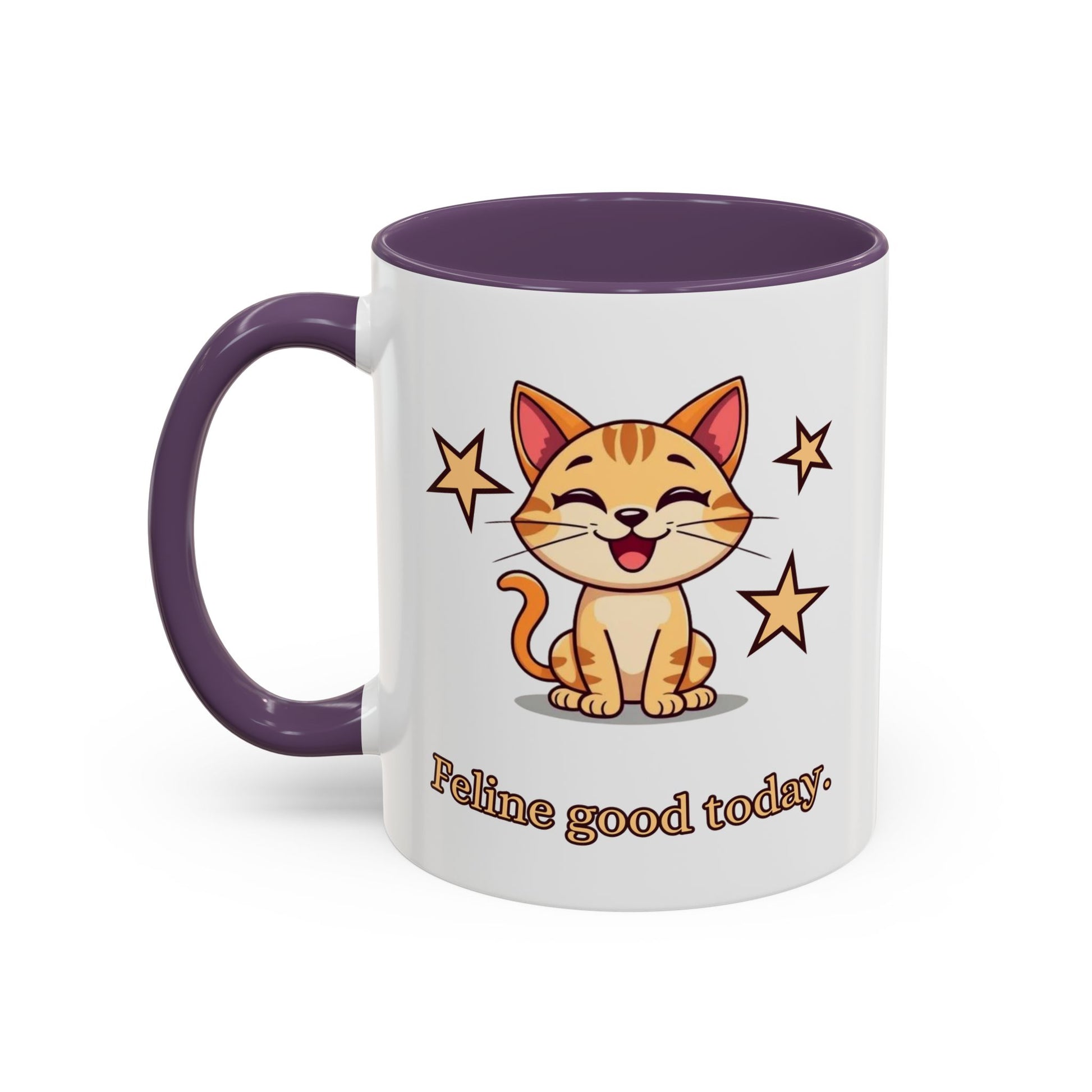 Feline Good Today Mug - Cute Cat Coffee Mug, Cat Lover Gift, Coffee Lover Mug, Fun Cat Mug, Feline Inspired Drinkware Front Purple