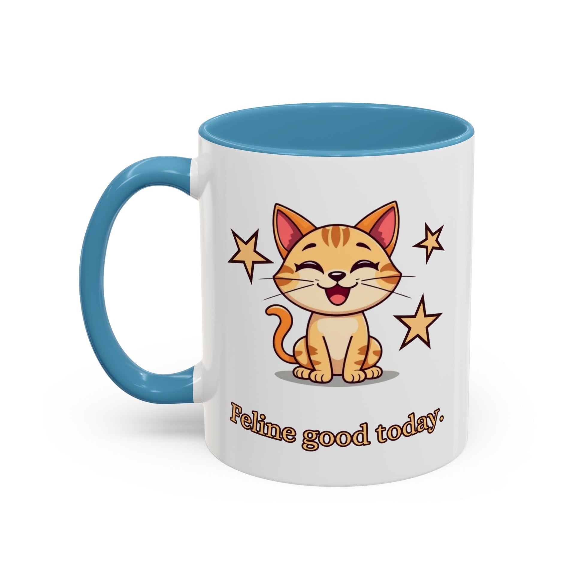 Feline Good Today Mug - Cute Cat Coffee Mug, Cat Lover Gift, Coffee Lover Mug, Fun Cat Mug, Feline Inspired Drinkware Front Sky Blue