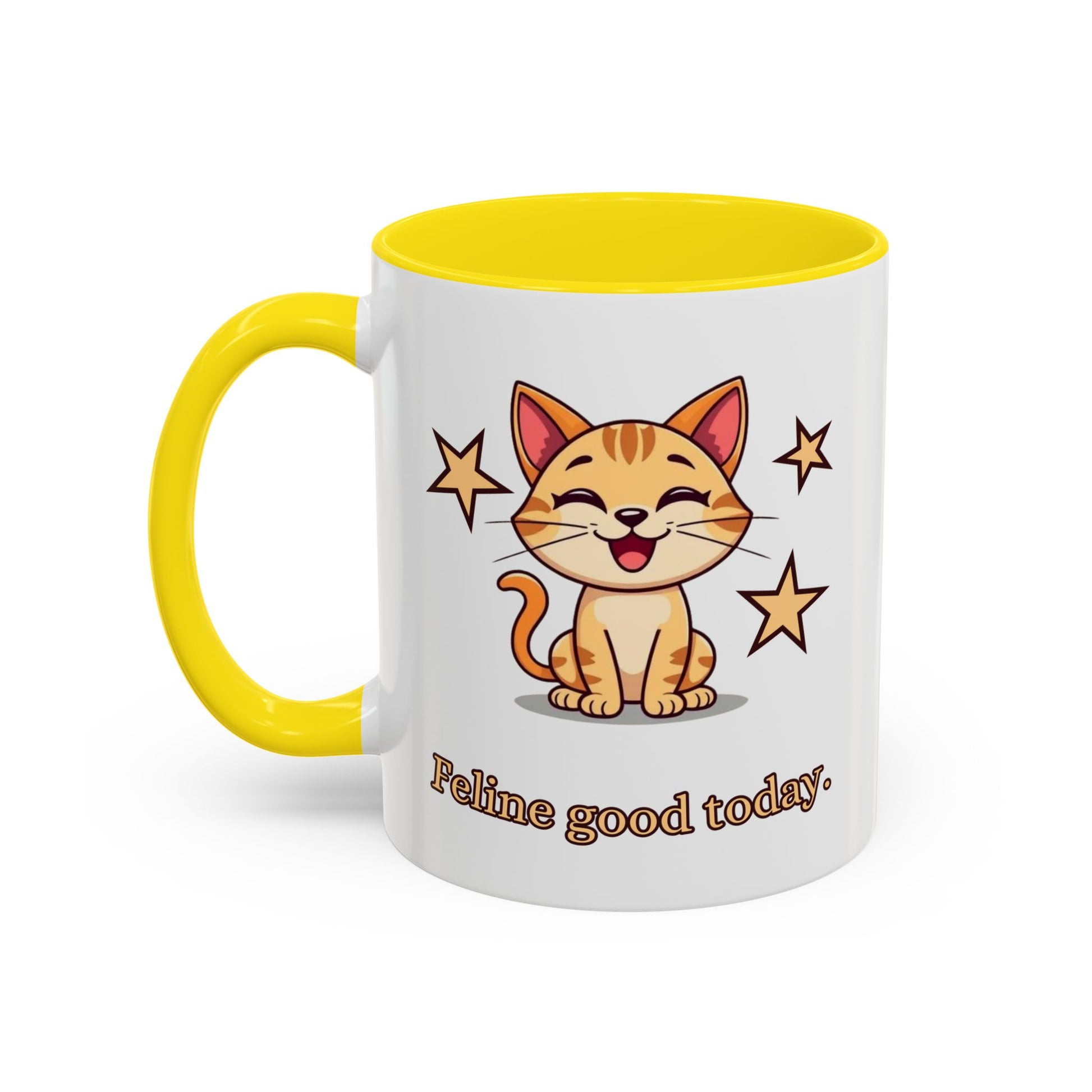 Feline Good Today Mug - Cute Cat Coffee Mug, Cat Lover Gift, Coffee Lover Mug, Fun Cat Mug, Feline Inspired Drinkware Front Yellow