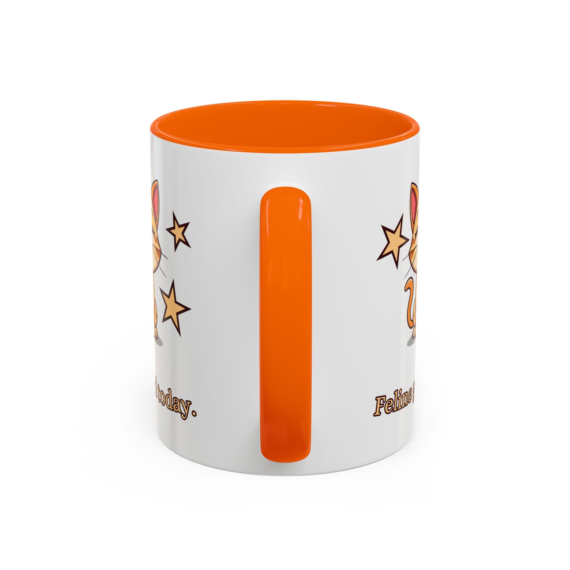 Feline Good Today Mug - Cute Cat Coffee Mug, Cat Lover Gift, Coffee Lover Mug, Fun Cat Mug, Feline Inspired Drinkware Handle Orange