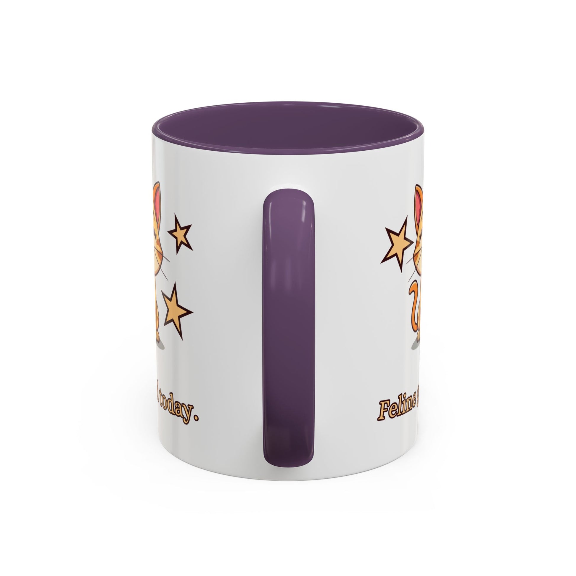 Feline Good Today Mug - Cute Cat Coffee Mug, Cat Lover Gift, Coffee Lover Mug, Fun Cat Mug, Feline Inspired Drinkware Handle Purple