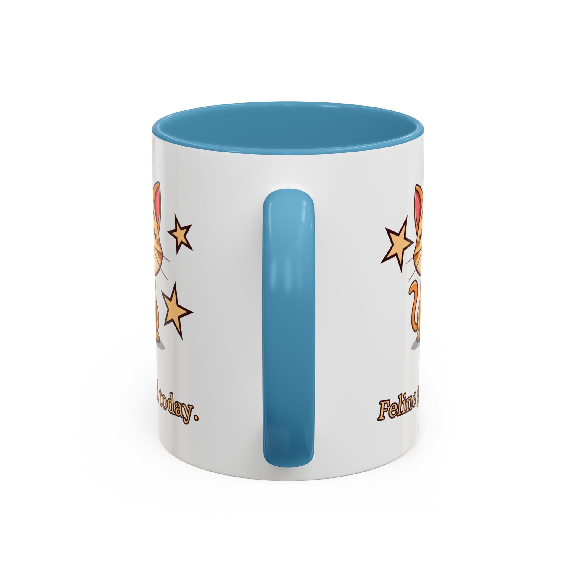 Feline Good Today Mug - Cute Cat Coffee Mug, Cat Lover Gift, Coffee Lover Mug, Fun Cat Mug, Feline Inspired Drinkware Handle Sky Blue