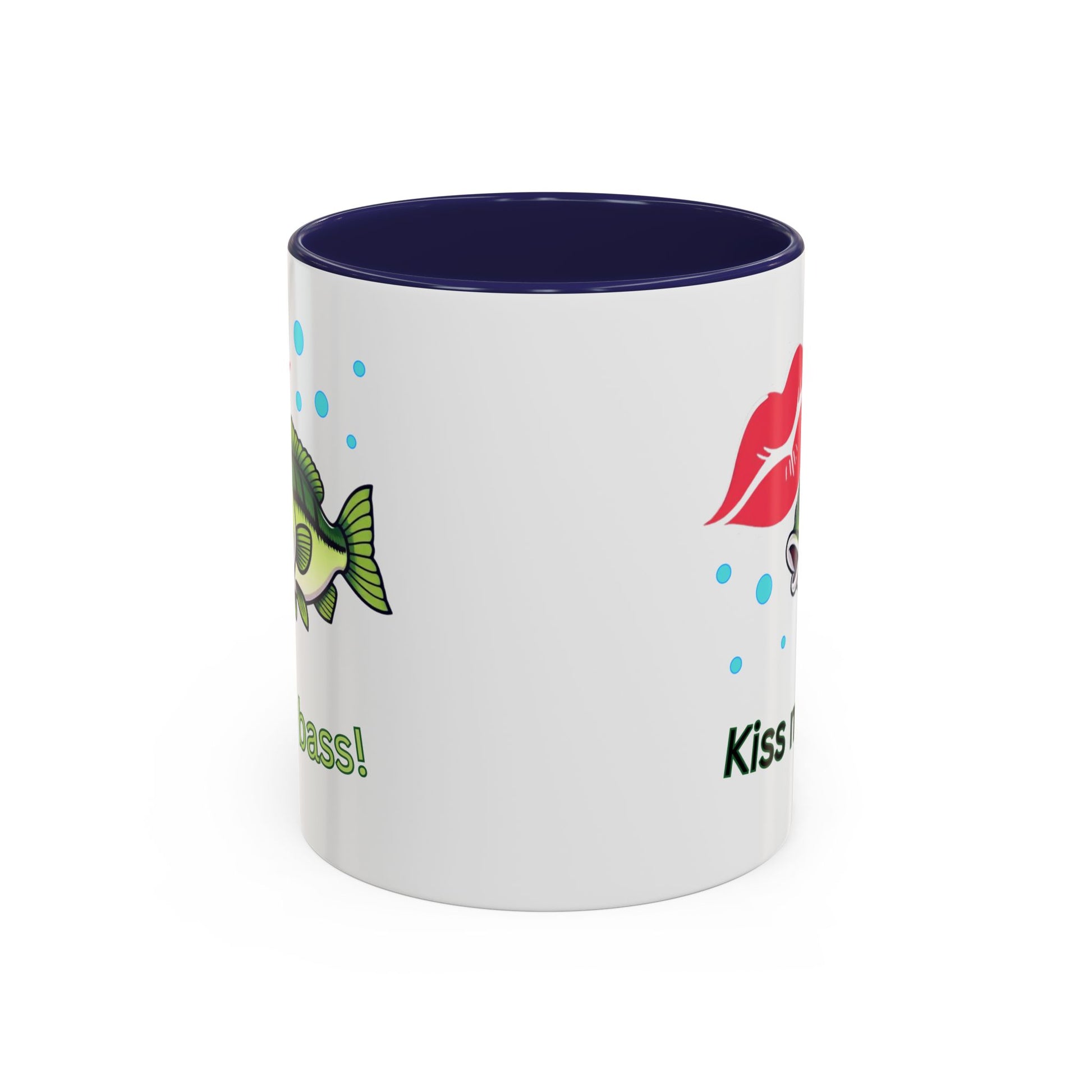 Funny Fishing Mug, Kiss My Bass Coffee Cup, Great for Anglers, Unique Gift for Dad, Humorous Fishing Lover Present, 11oz Side Navy