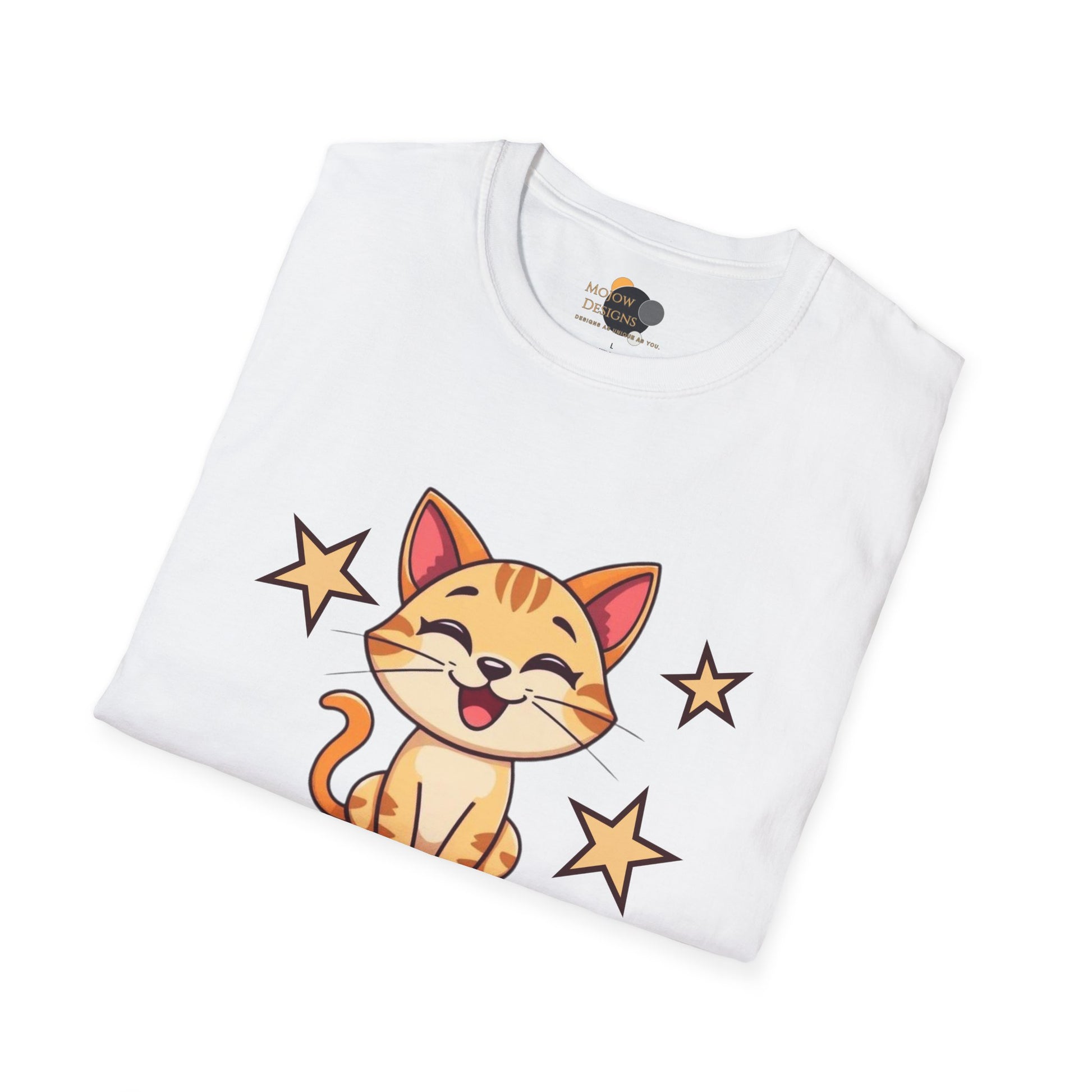 Happy Cat T-Shirt | Fun Unisex Tee | Cute Gift for Cat Lovers | Feline Good Today Shirt | Casual Wear & Birthday Gift Folded White