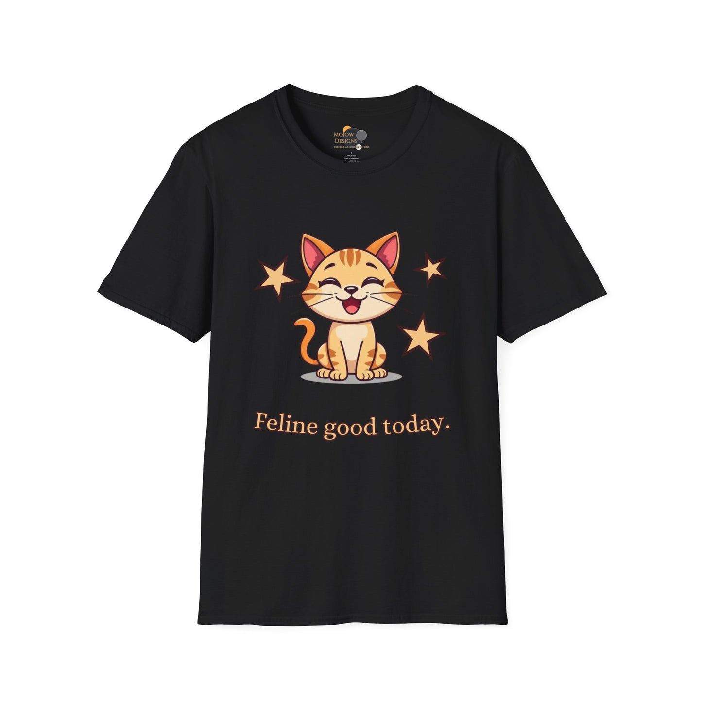 Happy Cat T-Shirt | Fun Unisex Tee | Cute Gift for Cat Lovers | Feline Good Today Shirt | Casual Wear & Birthday Gift Front Black