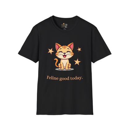 Happy Cat T-Shirt | Fun Unisex Tee | Cute Gift for Cat Lovers | Feline Good Today Shirt | Casual Wear & Birthday Gift Front Black